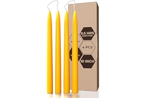 CANDWAX 10 inch Beeswax Taper Candles Set of 4 - Non Toxic and 100% Pure Beeswax Candles Ideal for Dinner - Dripless Handmade Bees Wax Burning Time 9.5 Hours