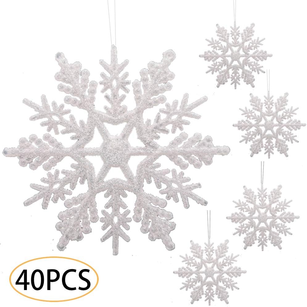 40PCS Winter Wonderland Glitter Snowflake Hanging Garland Party Decorations, Winter Holiday/Xmas/New Year/Christmas Snowflake Party Supplies Decorations