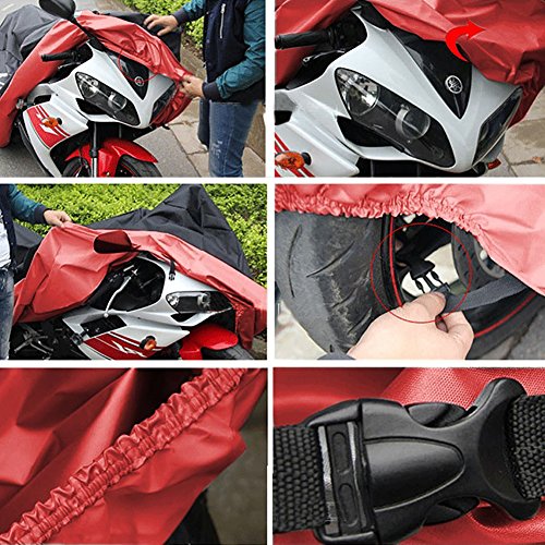 Wonderoto Motorcycle Cover Universal Protective Outdoor Cover with Storage Bag, Waterproof Dustproof Ultra Violet Protective, Black and Red