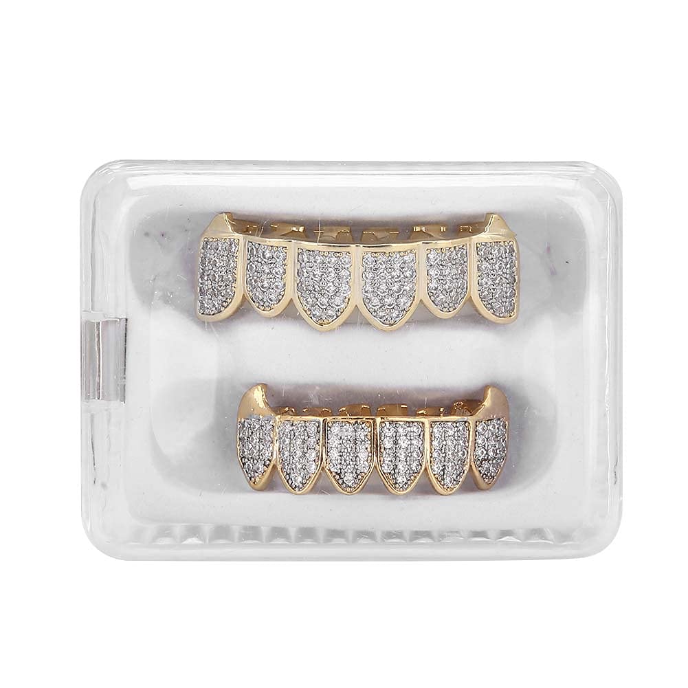 Hip Hop Prop Teeth Decoration Grills for Teeth Rapper Men and Women Costume Cosplay (Gold Silver Set)