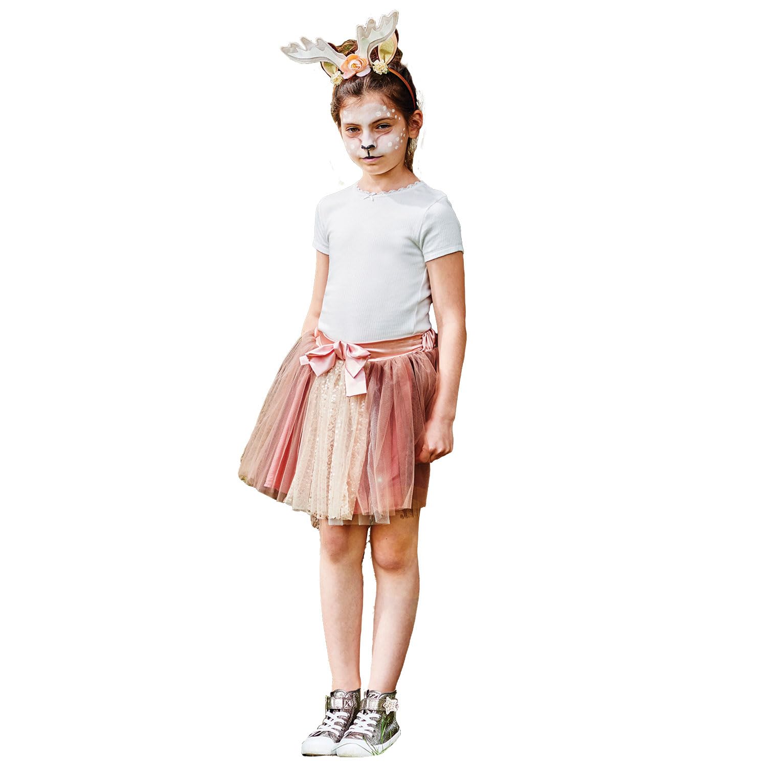amscan FAW-SM Girls Cute Fawn Tutu with Satin bow and Antler headband-Size S/M-1 PC, Small/Medium