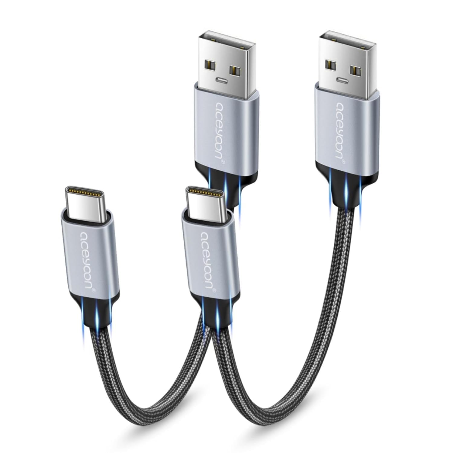 aceyoon USB C Cable [2-Pack, 0.2m], 3A Mini Type C Charger Cable Fast Charging & 5Gbps Data Sync USB 3.0 Nylon Braided Short USB C Cable Compatible for Samsung Galaxy 21/S8+/S9/A20e, P40/P30 etc