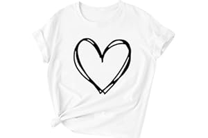 ATTINE Womens Tops Dressy Casual, Women Solid Color Heart Print Blouses Short Sleeve Vest Round Neck Loose Fit Summer Cami