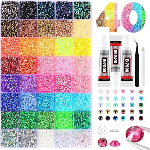 32000Pcs Resin Jelly Rhinestones for Bedazzling, Multicolor 3mm Flatback Gems for Diamond Art, Bedazzler Kit with 3Pcs 10ml B7000 Jewelry Glue for Nail Art Crafting Book Makeup (3mm · 32000PCS)