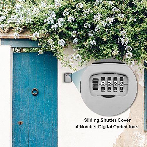 Key Lock Box,Key Storage Lock Box,4-Digit Combination Key Security Box,Key Lock Box for Outdoor Wall Mounted Lock Box,Resettable Code - Thumbnail 4