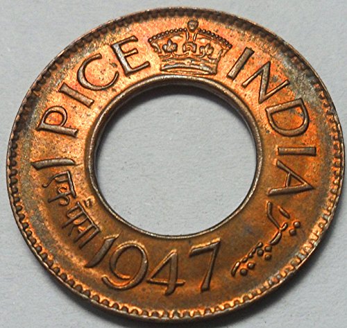 ARANYAK HOBBY British India 1 Pice King George VI Rare 1947 Bronze Metal Center Hole UNC Coin