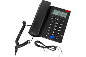 SACUMEA Corded Phone, Desktop Landline with Caller ID, Adjustable Ringer and Speaker Volume, Redial, Speed Dial, Caller Indicator Light, for Home Office Hotel Use