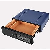 Biometric Fingerprint safe, Slide-Away Handgun Safe for Pistols, Leather Wrapped Jewelry Storage Safe, Drawer Lock for Home and Vehicle- Blue