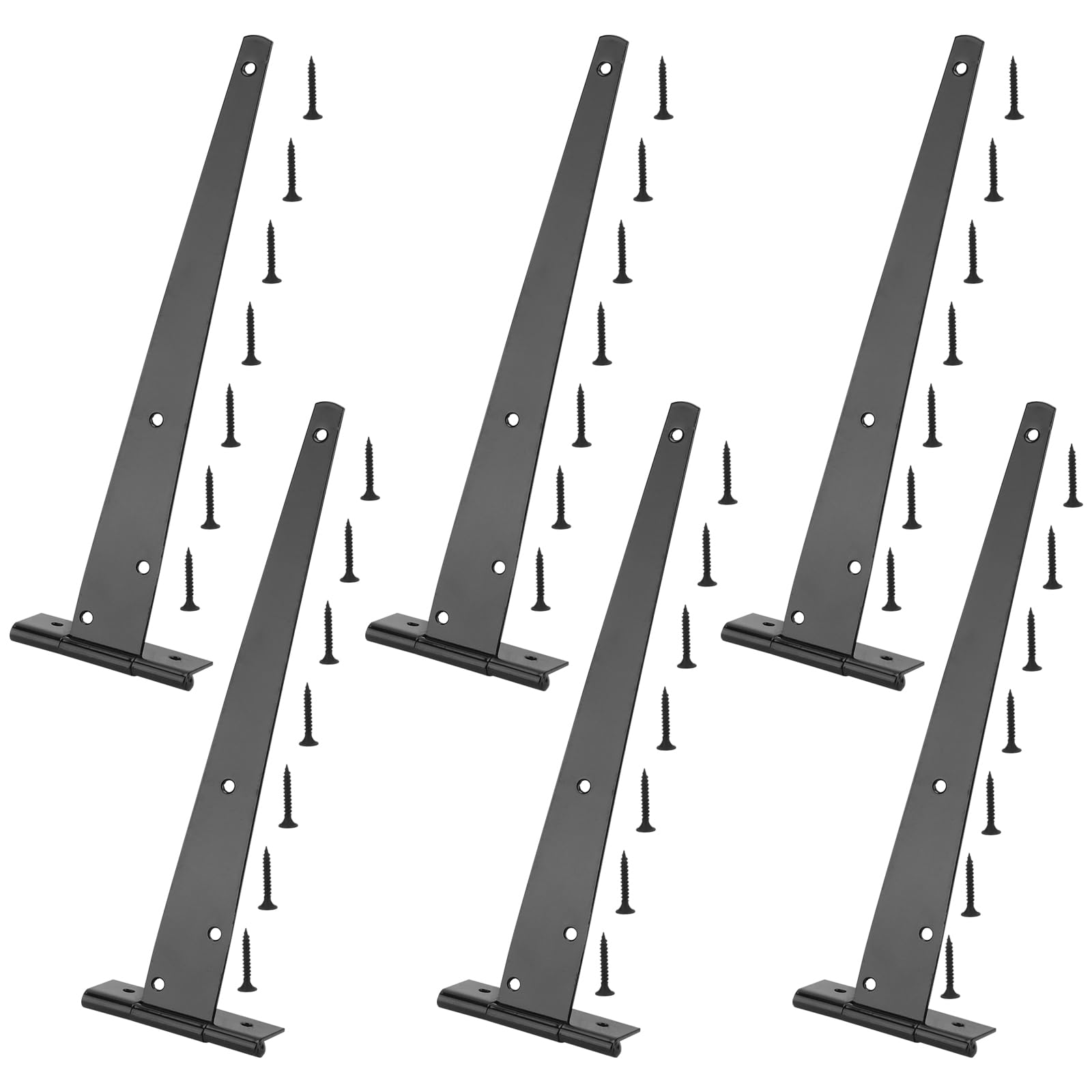 6 Pack 12 Inch T Hinge, 300mm Black T Strap Hinges, Metal Tee Hinges with Screws for Shed Doors, Barn Gate