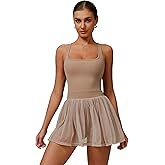 ABOCIW Womns Square Neck Mesh Hem Tennis Dress Built in Bra and Shorts Racerack Workout Golf Athletic Dress with Pocket