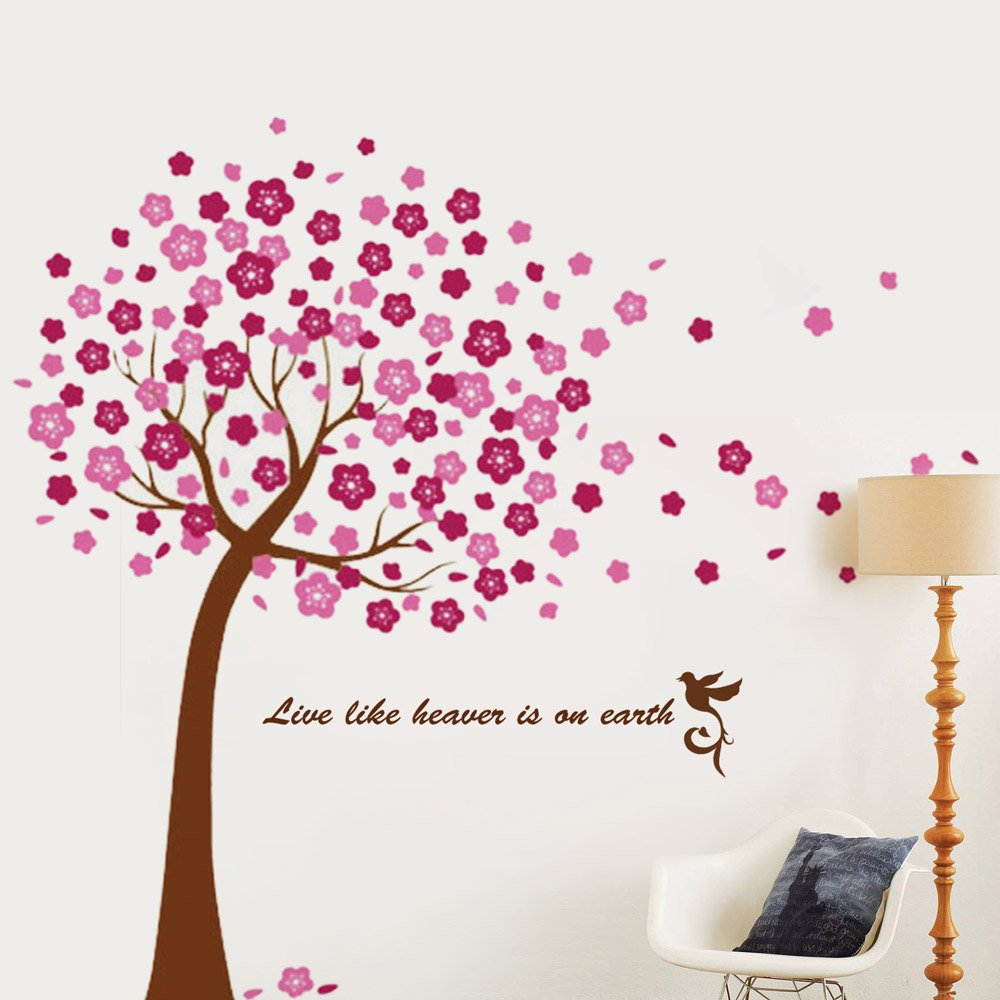 WALPLUS Cherry Blossom Wall Stickers - Removable Floral Vinyl Decals for Nursery, Kids Room, Bedroom Wall Decor