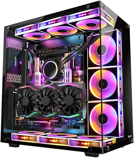 Amazon Co Jp ゲーミングケース ミッドタワーatx M Atx Itx Pcゲームコンピュータケース 両面強化ガラス デスクトップpc のコンピュータのための9つのファンの設置場所 ホーム キッチン