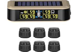 B-Qtech Tire Pressure Monitoring System Solar RV TPMS, 4/6 Wheel Mode Switching, Tire Pressure Monitor (0~199PSI) with 6 Sensors 5 Alarm Modes Real-time Monitoring Pressure and Temperature