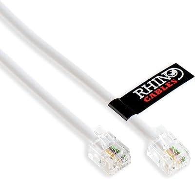 rhinocables RJ11 Telephone Internet Cable 2m White Copper Core Modem Router