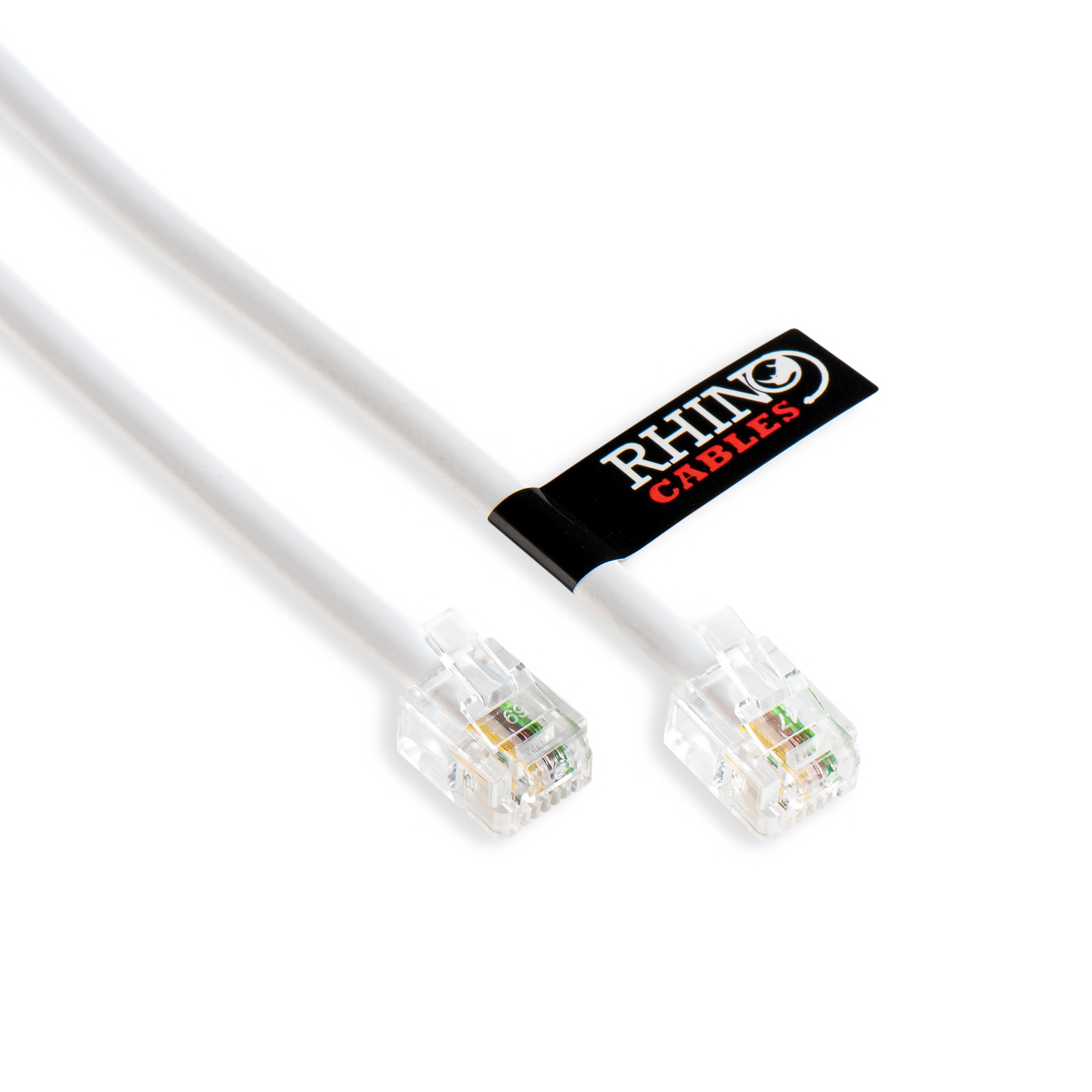 rhinocables ADSL RJ11 High-Speed Telephone & Internet Cable | Universal Compatibility for BT, Modem, Router, Landline & Broadband | Durable Copper Core for Optimal Signal (15m,White,Pack of 1)