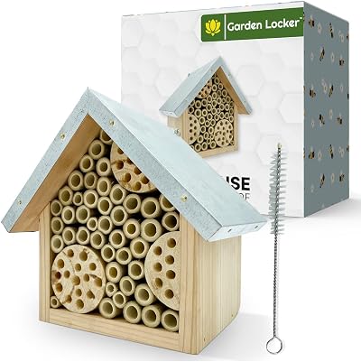 Garden Locker Wild Bee House Insect Hotel with Metal Roof 17x12x17cm