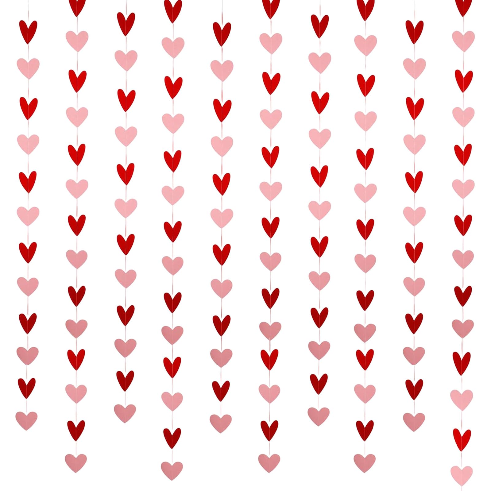 Photo 1 of 10 Pieces Heart Garland Red & Pink Valentine's Day Party Decorations Supplies No DIY Paper Garland Hanging Banner for Wedding Birthday Party Supplies Anniversary Decoration