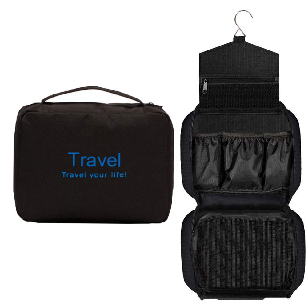 BETOY Hanging Travel Toiletry Bag, Large Toiletry Bag for Men and Women Waterproof Cosmetic Bag Makeup Travel Organizer Folding Portable Wash Bag (Blacke)
