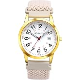 Lancardo Braided Elastic Strap Watch: 24-Hours Analog Quartz Adjustable Arabic Large Dial Casual Wristwatch for Men Women Easy-to-Read