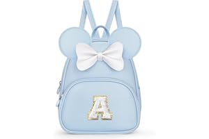 QLOVEA Toddler Backpack for Girls Kids - Birthday Gifts for 6 7 8 9 10 Year Old Girls Bookbag, School Backpack for Teen Girl with Cute Bow, Initial Blue A