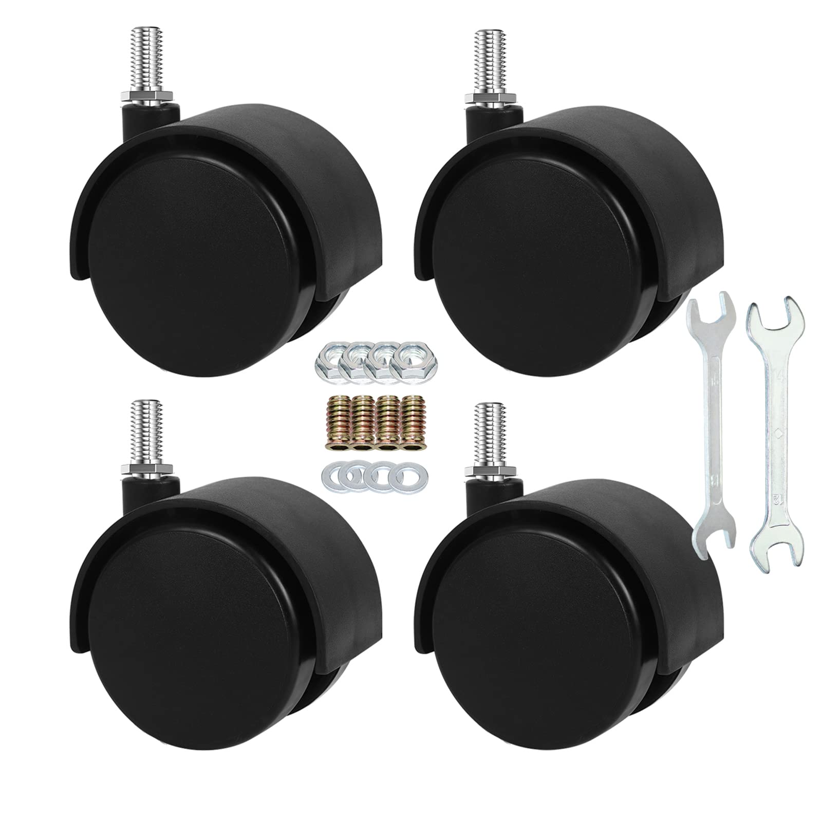 Photo 1 of 2" Stem Casters Replacement Casters Threaded Swivel Furniture Caster Wheels with Brakes 100Lbs (M8-1.25x15mm-Black-No Brake)