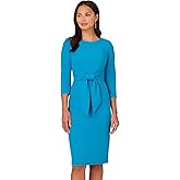 Adrianna Papell Women's Knit Crepe Tie Waist Sheath, Blue Coast, 4