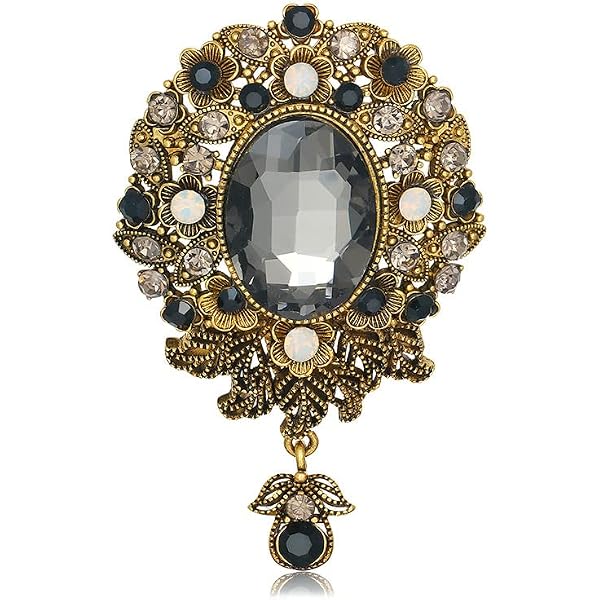 Vintage Crystal Pearl Flower Brooch – Long Chain Tassel, Simulated Emerald, Lapel Pin For Women & Men