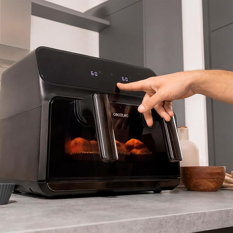 Friggitrice ad Aria Cecofry Advance 9000 Window Plus. 9L o Doppio Cestello 4,5L, 2200W, Temperatura Duale, 8 Menu, Pannello Touch, Finestra Visione, Cottura Rapida Uniforme