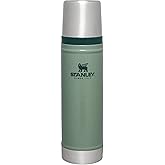 Stanley Classic Legendary Vacuum Bottle 20 oz | Wide Mouth with Leakproof Cup Lid | Keep Drinks Hot or Cold | Packable for Travel | Insulated Stainless Steel Thermos | BPA-Free | Hammertone Green