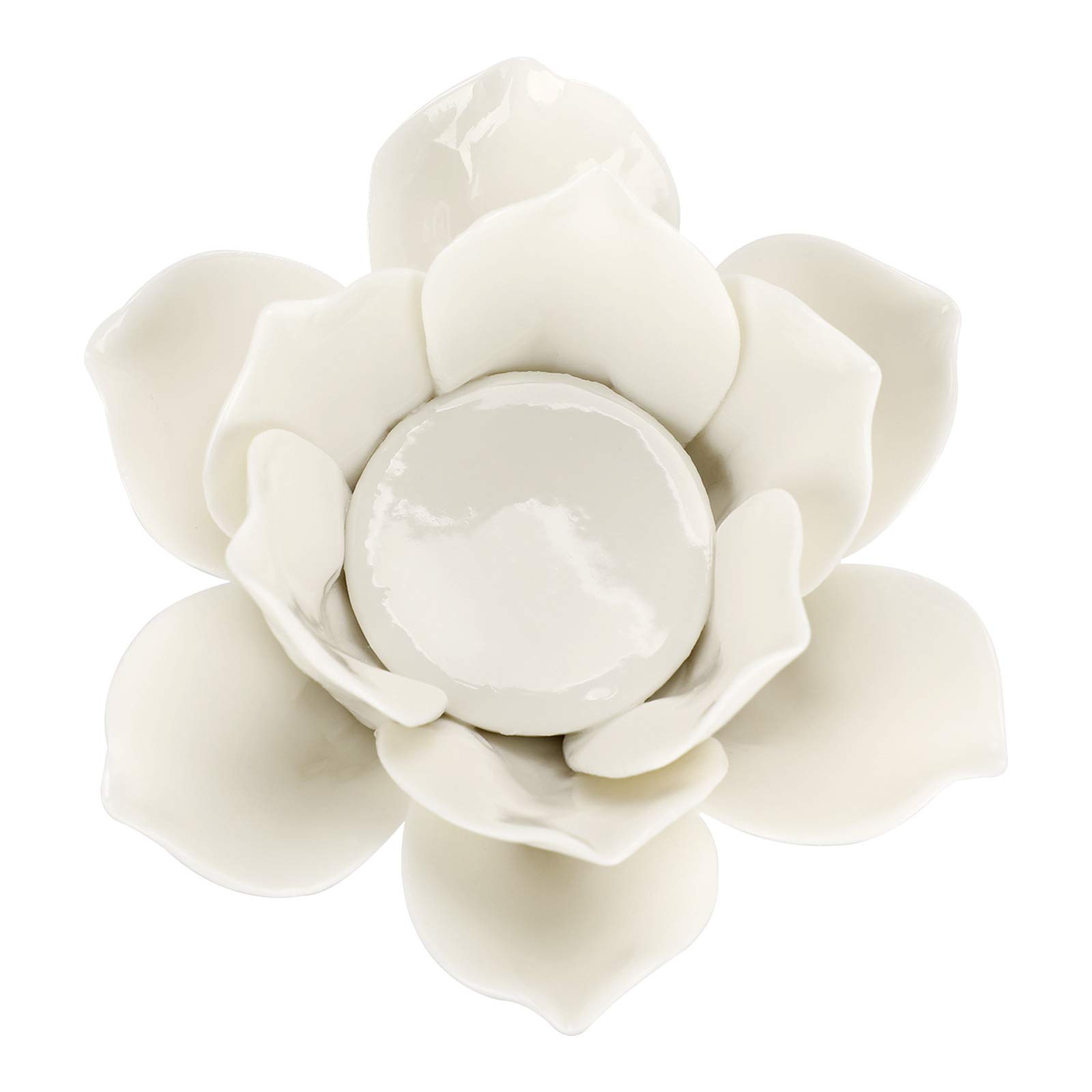 OwnMy 4.5 Inch Ceramic Lotus Flower Tea Light Holder Lotus Petals Candle Holder Candlestick, Votive Flower Tealight Candle Holder Candle Lamps Holder with Gift Box for Home Decor Wedding Party (White)