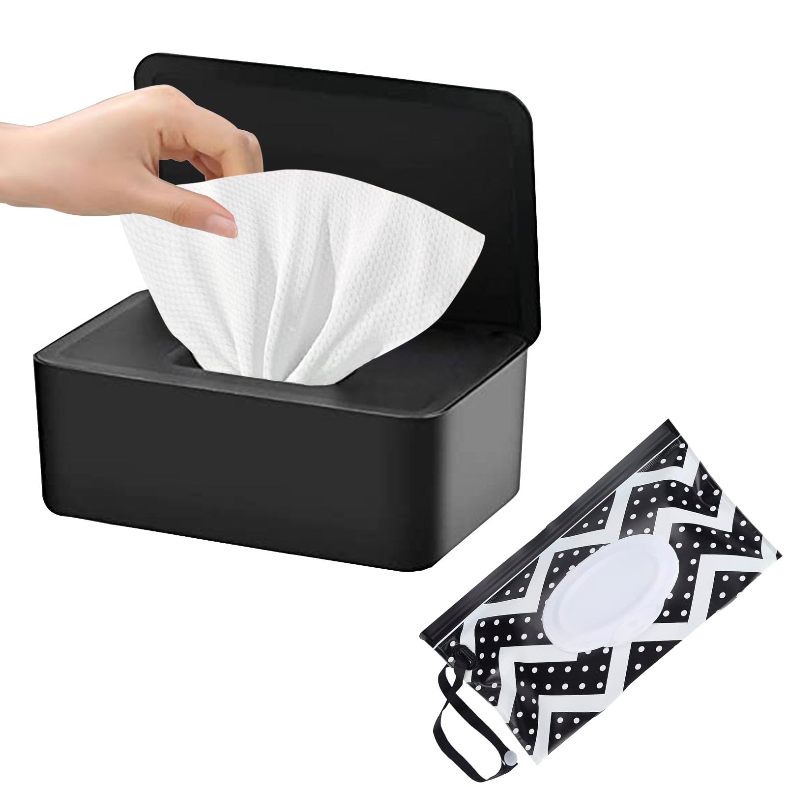 SEPSCO Large Wipes Dispenser Box, Toilet Dry Wet Tissue Dispenser Case And Portable Baby Wet Wipes Pouches Tissue Holder Refillable Tissue Storage Container Keep Wipes Fresh for Travel Home Office Car