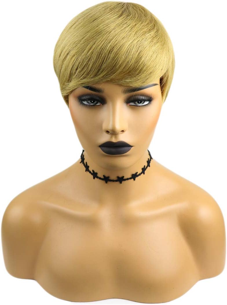 Yviann Short Human Hair Wigs for Black Women Blonde Color Pixie Cut Wigs Brazilian Virgin Human Hair Short Straight Ladies Wigs #27 Color