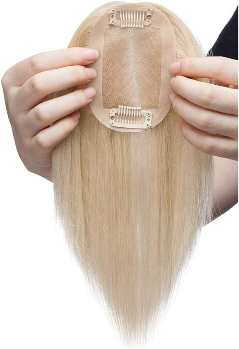 7 x 9cm Silk Base Real Human Hair Toppers for Women, Yanamy 60# Blonde Crown Topper Hairpieces for Thinning Hair, 40cm Middle Part