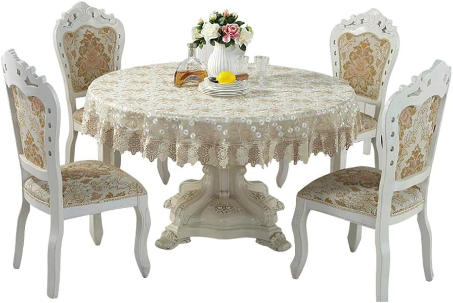 QXFSMILE Beige Lace Tablecloth Embroidered Dandelion Table Cover Round 52 Inch