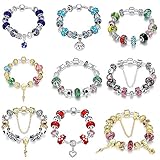 Naivo Designer Inspired Crystal Snake Chain Murano Glass Beads Charm Bracelet