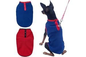 TEALOTS 2 Pack Dog Fleece Vest Sweater, Warm Pullover Fleece Puppy Jacket, Autumn Winter Cold Weather Coat Clothes, Pet Stretch Fleece Apparel with Buttons for Small Medium Dogs Cats (Red+Blue, Medium)