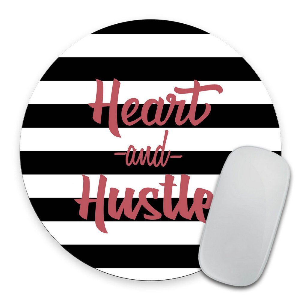 pingpi Whimsical Quote Mousepad Heart and Hustle - Round Mousepad Mat Personalized Quote Office Decor Desk Accessories
