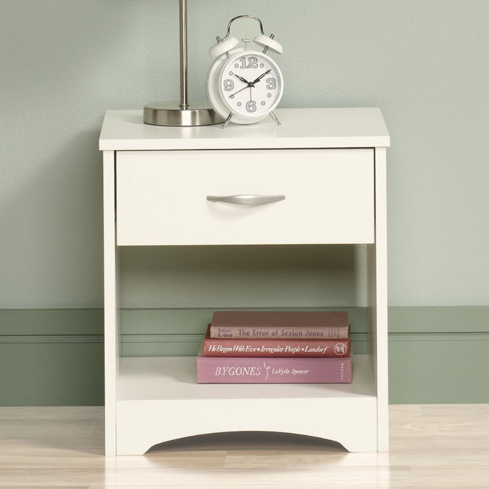 MODWAY Sheesham Wood Bed Side Table for Bedroom with Drawer (White Finish)