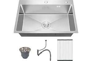 DuyviSteil 33x22 Inch Topmount or Drop In Kitchen Sink Worktation, Stainless Steel Single Bowl Sink with Drainpipe for RV, Prep Kitchen