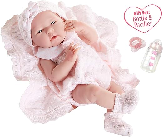 Jc Toys La Newborn Pretty In Pink Knit Blanket Gift Set Realistic 15 Anatomically Real Girl Baby Doll Made In Spain