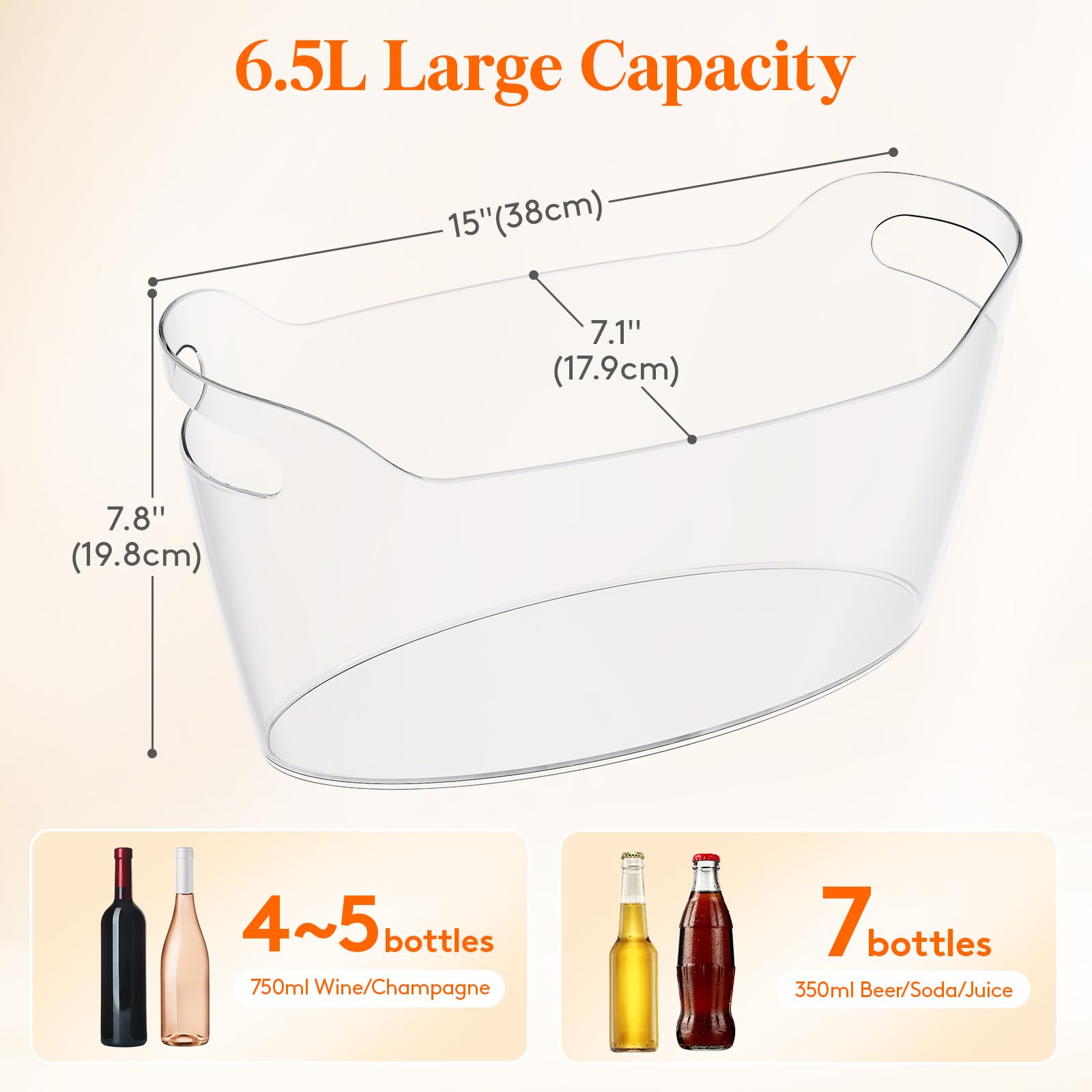 Lifewit 6.5L Ice Bucket for Parties 2 Pcs (in 1 Package), Portable Drink Bucket for Cocktail Bar, Plastic Champagne Cooler for Beverage/Wine/Beer, Mimosa Bar Supplies Chiller Tub with Scoop