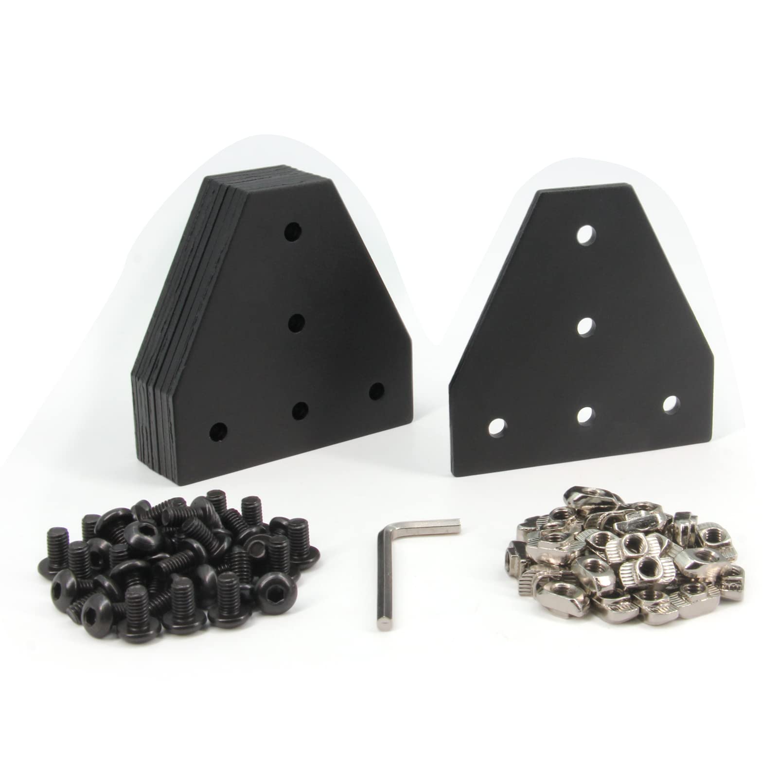 Yeebyee 3030 Corner Bracket Plate T Shape 5 Hole 90 Degree Outside Joining Plate with M6x10mm Screws and T-Nuts for 30 x 30mm Series Aluminum Extrusion Profile, 8pcs/Pack (Black-3030 T Shape)