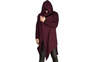 Poriff Mens Draped Cardigans Long Sleeve with Hooded Pockets Long Shawl Ruffle