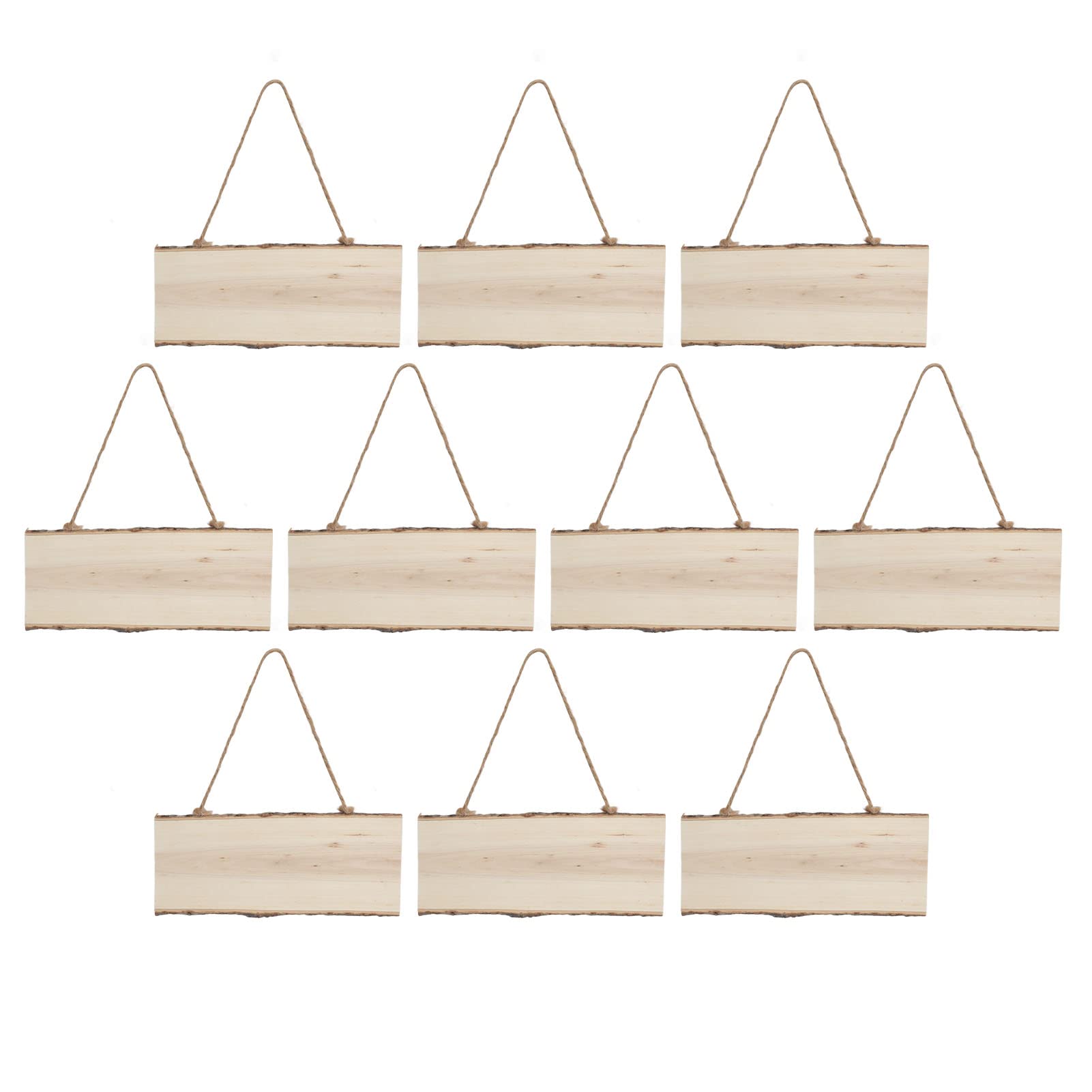 10Pcs Plain Wooden Sign, Unfinished Hanging Wood Sign Rectangle Blank Wooden Plaque with Ropes for Home Decor DIY Projects, 25 x 10cm