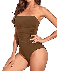 Holipick Women Brown One Piece Swimsuits Tummy