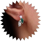 Aneneiceera Vintage Crystal Leaf Earrings Acrylic Green Leaf Stud Earrings Rhinestone Pearl Earrings Tiny Resin Green Earrings Jewelry for Women