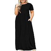 Kancystore Women's Short Sleeve Plus Size Maxi Dress with Pockets Loose Casual Summer Dresses XL-5X