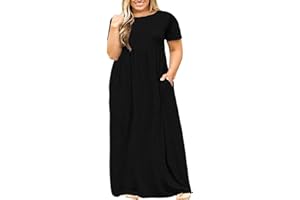 Kancystore Women's Short Sleeve Plus Size Maxi Dress with Pockets Loose Casual Summer Dresses