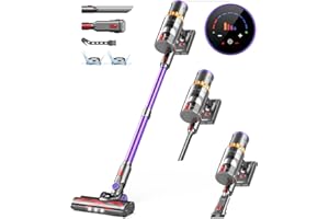 CHEBIO Cordless Vacuum Cleaner, 550W/45Kpa Stick Vacuum with Smart Display, MAX 65Mins Runtime Vacuum Cleaners for Home, Auto Mode & Anti-Tangle Lightweight Vacuum for Pet Hair/Carpet/Floor