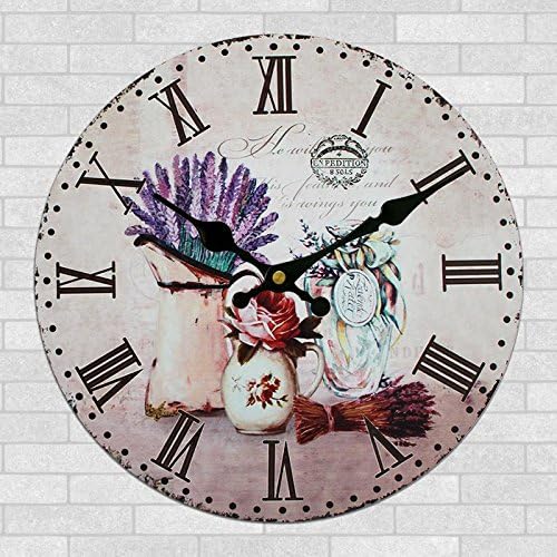 Buggy Round Decorative Wall Clock-Shabby Chic Floral Patchwork Clock - Vintage Wall Clocks for Living Room, Bedroom and Kitchen - Multi-Coloured Cute Retro Style Clock Wall 14inches 34CM
